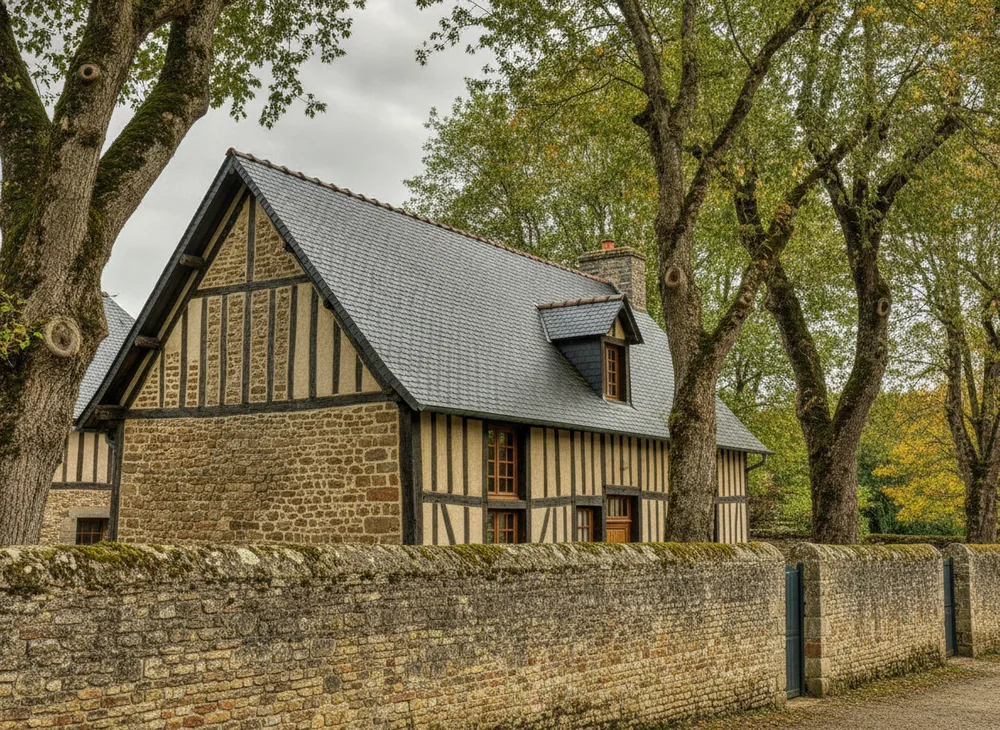 Maison ancienne du Village de Mont-Saint-Aignan avec sa toiture en ardoise naturelle